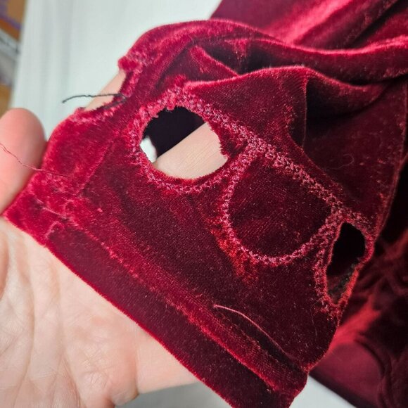 Krave Cherry Red Velvet Floral Embroidered Long Sleeve Tunic XL Vintage 90s Vamp - Picture 5 of 11